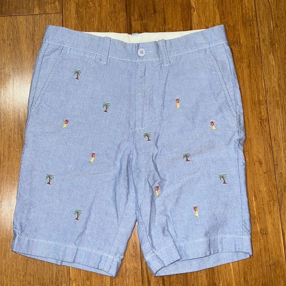Crewcuts boys flat front chambray shorts with embroidered palms Hawaiian 10